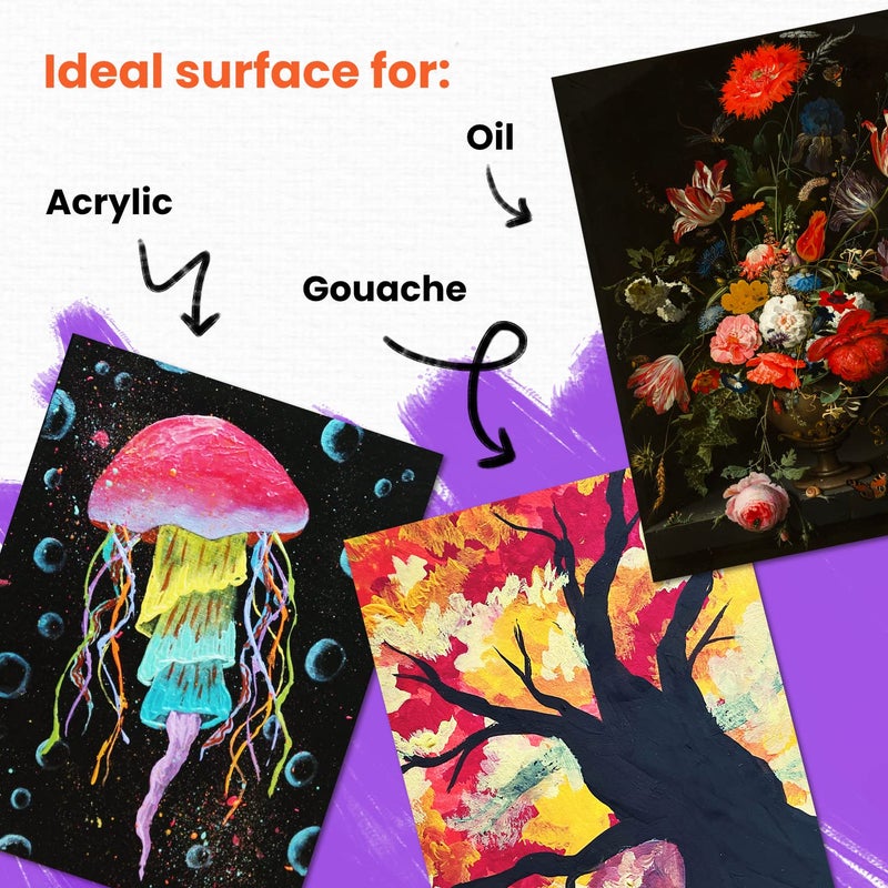 Chalkola Black Canvas Panels 8x10 inch (15 Pack) - Black Canvas for Painting Acrylic & Oil Art, Primed 100% Cotton Boards, Acid-Free Canvases for Professional Artists, Hobby Painters, Kids & Beginners - Image 3